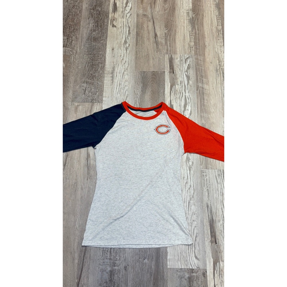 Nike Chicago Bears Womens Small 3/4 Sleeve Raglan Baseball Tee Gray Orange Navy